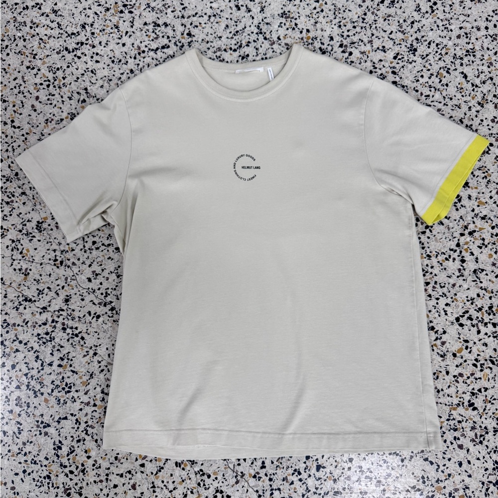 Helmut Lang 100% Cotton XL T-shirt with graphic print and color block sleeve